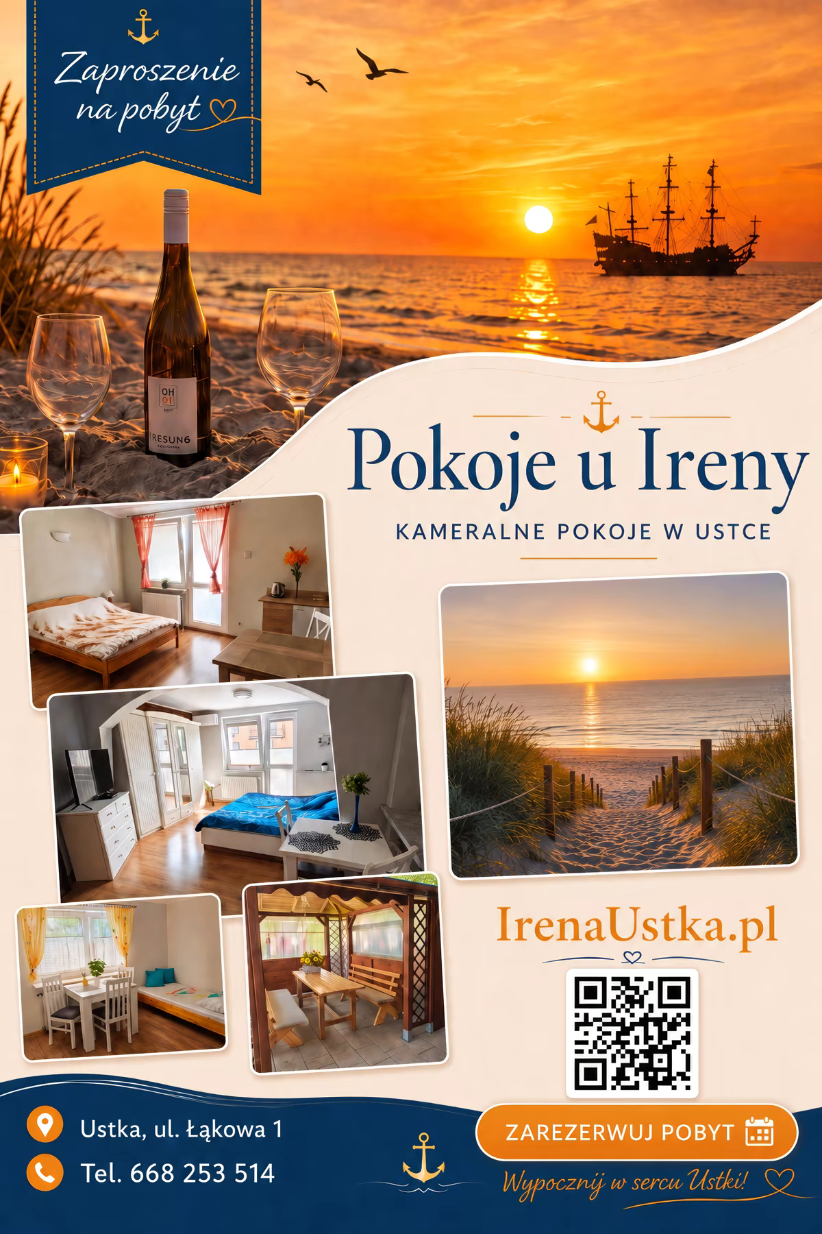 Ulotka reklamowa pokoi gościnnych w Ustce