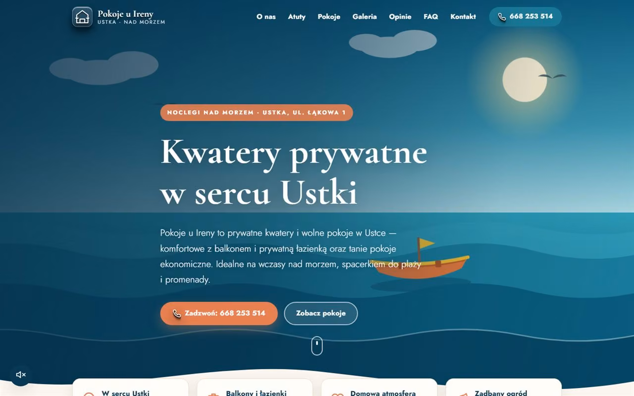 Projekt strony dla kwater prywatnych w Ustce